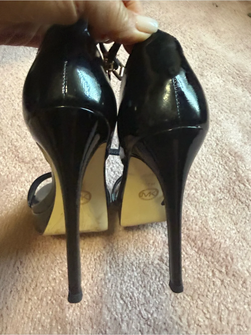 Women's Black Patent Ankle-Strap Platform High Heel Sandal